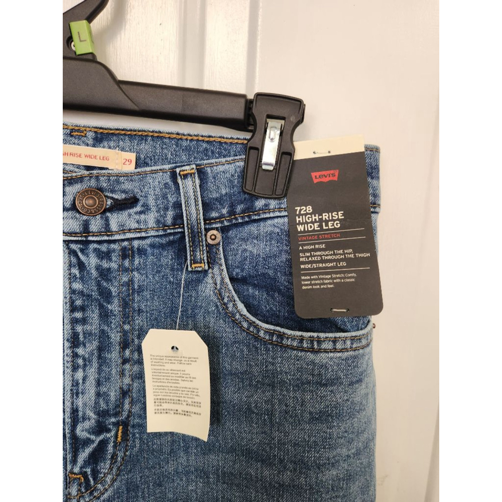Levi's Blue 728 High-Rise Wide Straight Leg Jeans Size 29 - Picture 2 of 11